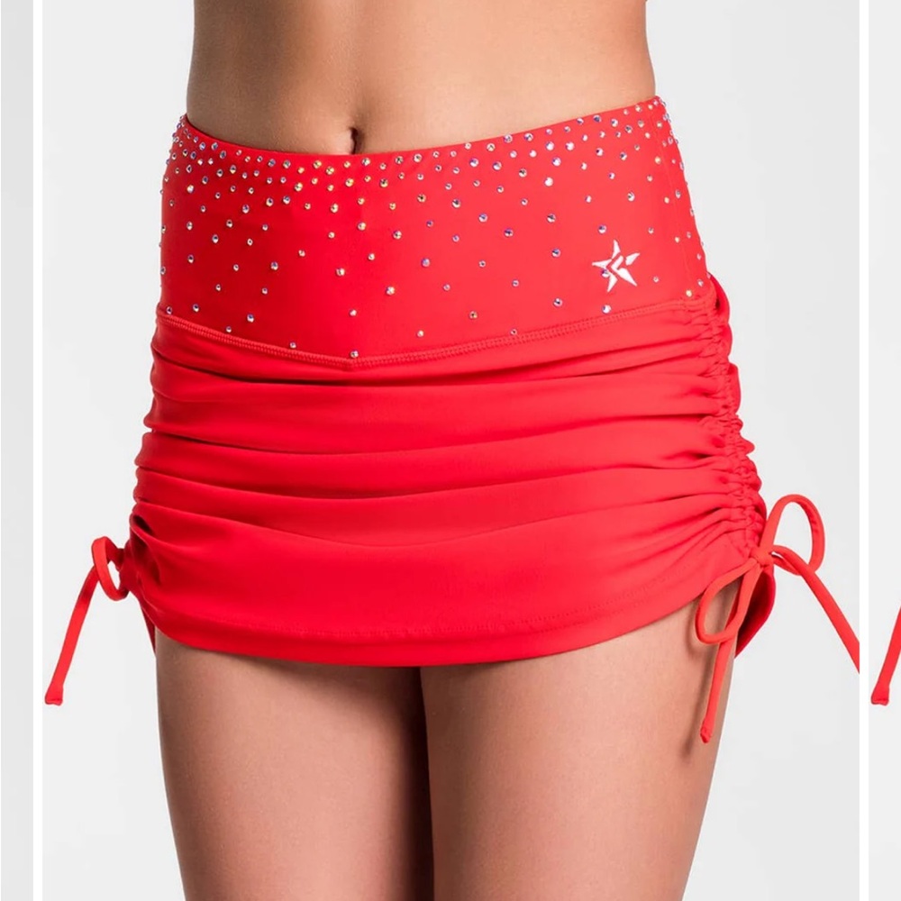 Red Rebel Ruched Rhinestone Activewear Skirt Miss America Collection